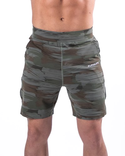 Alphalete 4-Way Stretch 8" Korta Olivgröna Camo | DNFM-63248