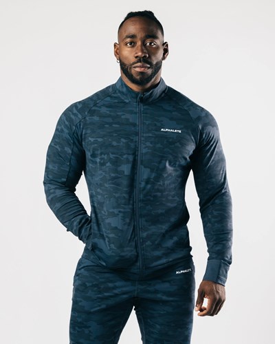 Alphalete 4-Way Stretch Track Jacket Mörkmarinblå Camo | LCJO-60974