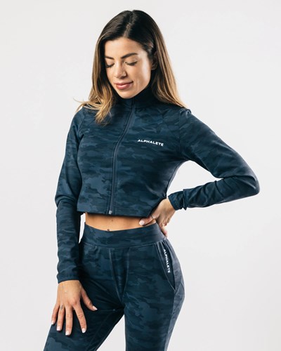 Alphalete 4-Way Stretch Track Jacket Mörkmarinblå Camo | MICT-95362