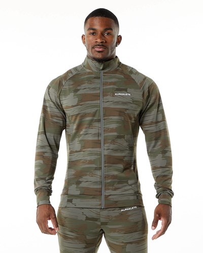 Alphalete 4-Way Stretch Track Jacket Olivgröna Camo | NQOK-61280