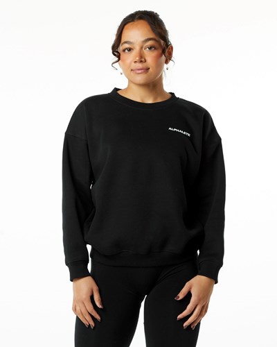 Alphalete Brushed Fleece Crewneck Tröja Svarta | DWOC-08156