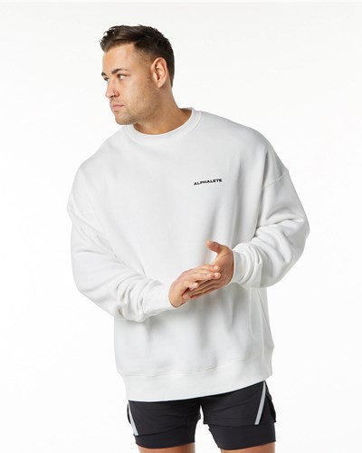 Alphalete Brushed Fleece Crewneck Tröja Vita | IVRG-32714