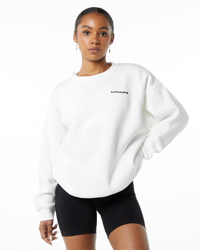 Alphalete Brushed Fleece Crewneck Tröja Vita | LBUQ-84715