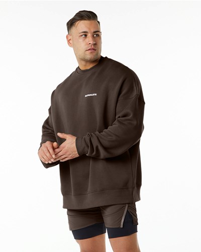 Alphalete Brushed Fleece Crewneck Tröja Bruna | RHAM-01573