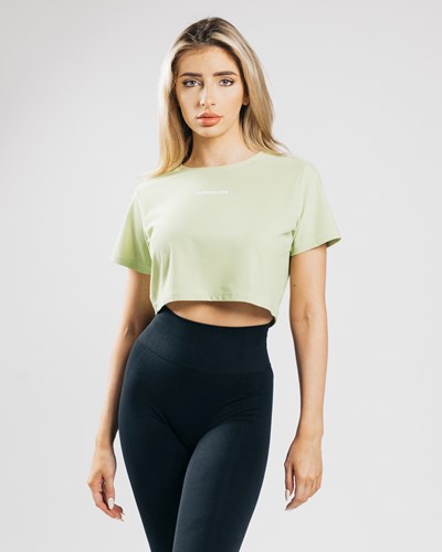 Alphalete Cropped Lätta Korta Sleeve Ljusgröna | QYFW-15437