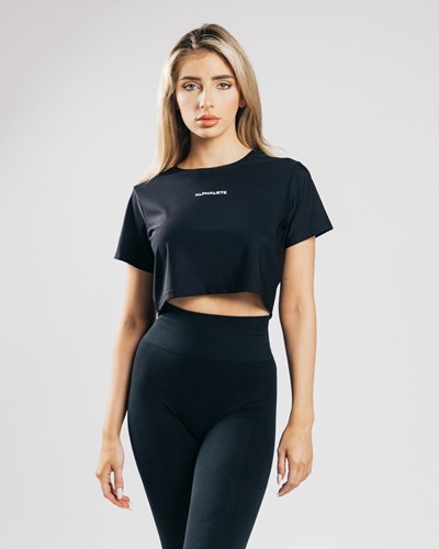 Alphalete Cropped Lätta Korta Sleeve Svarta | EMWX-97240