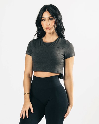Alphalete Cropped Premium Korta Sleeve Svarta | GRVT-53642
