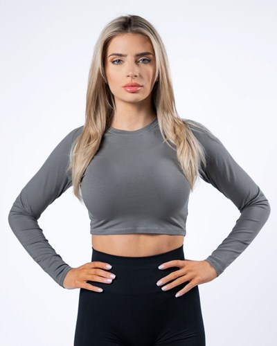 Alphalete Cropped Premium Long Sleeve Grå | JOZS-70429