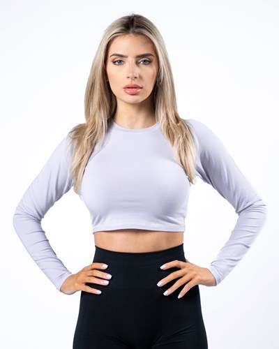 Alphalete Cropped Premium Long Sleeve Lilac Haze | NTFR-51468