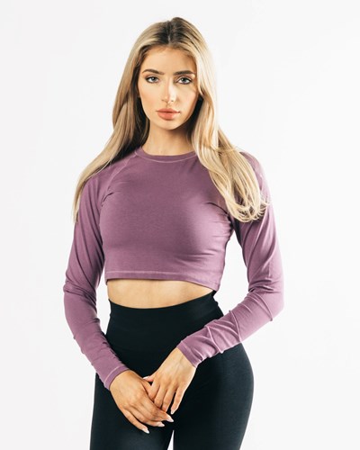 Alphalete Cropped Premium Long Sleeve Svarta | ZLXI-52387
