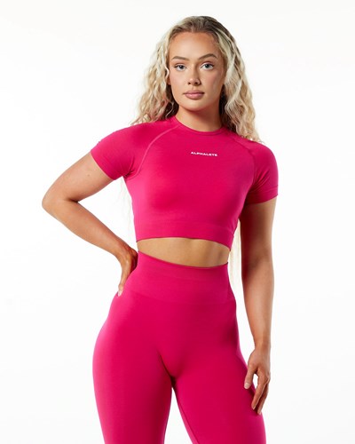 Alphalete Cropped Seamless Korta Sleeve Rosa | XCNO-69520