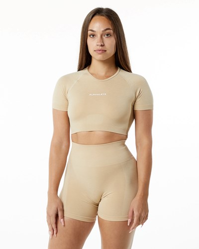 Alphalete Cropped Seamless Korta Sleeve Hazelnut | ZEOV-96271