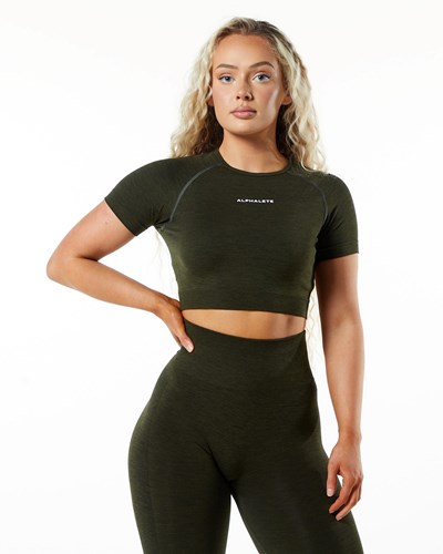 Alphalete Cropped Seamless Korta Sleeve Evergreen | ZQTF-78523