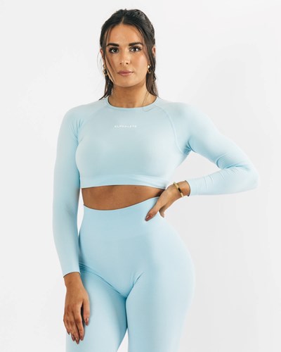 Alphalete Cropped Seamless Long Sleeve Blå | EHAL-09745
