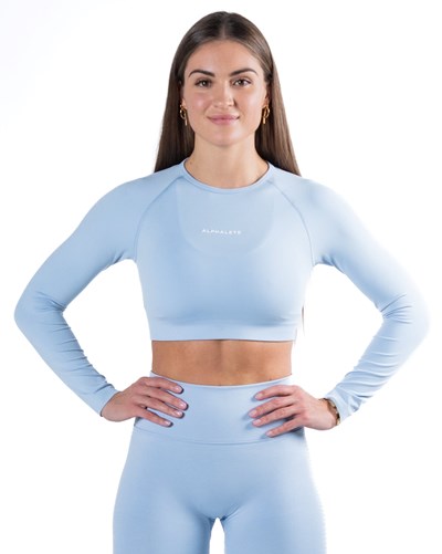 Alphalete Cropped Seamless Long Sleeve Blå | NOEH-29647