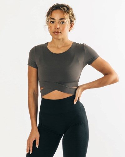 Alphalete Fitted Korta Sleeve Tie Top Grå | SMRI-59137