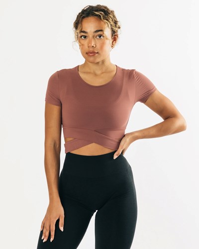 Alphalete Fitted Korta Sleeve Tie Top Mauve | DUQI-10368