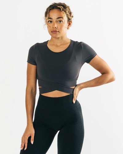 Alphalete Fitted Korta Sleeve Tie Top Mörkgrå | EZWA-87356