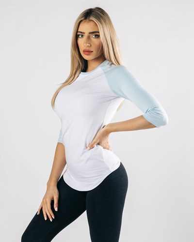Alphalete Fitted Performance 3/4 Sleeve Vita Blå | LQBS-32807