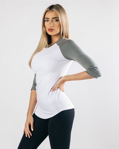 Alphalete Fitted Performance 3/4 Sleeve Vita Grå | QHGU-16043