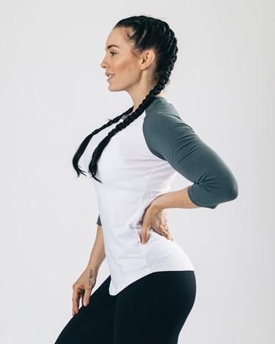 Alphalete Fitted Performance 3/4 Sleeve Vita Blå | YOHN-96843