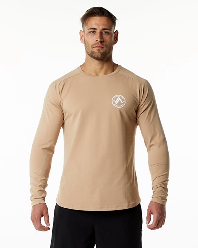 Alphalete Fitted Performance Long Sleeve Taupe | KANU-45803
