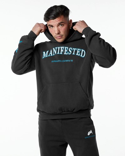 Alphalete Fleece Tryck Hoodie Svarta | TPKU-53926