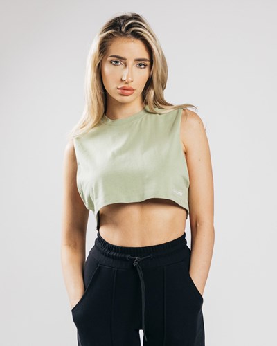 Alphalete Heavy Bomull Cropped Cutoff Matcha | HWJV-54297