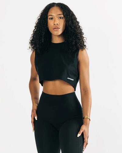 Alphalete Heavy Bomull Cropped Cutoff Svarta | FYIV-17023