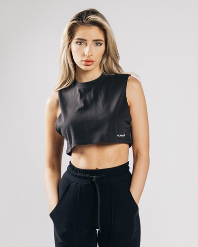 Alphalete Heavy Bomull Cropped Cutoff Svarta | NJLA-37091