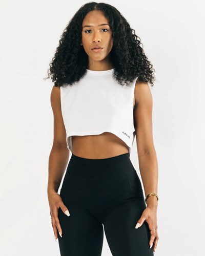Alphalete Heavy Bomull Cropped Cutoff Vita | BPXS-89301