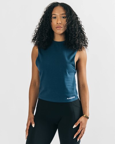 Alphalete Heavy Bomull Cutoff Marinblå | ZDGH-42651