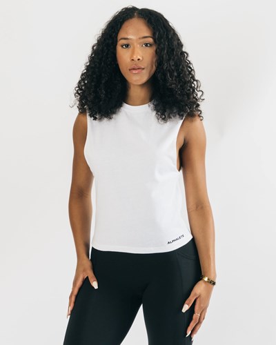 Alphalete Heavy Bomull Cutoff Vita | SVXW-29108