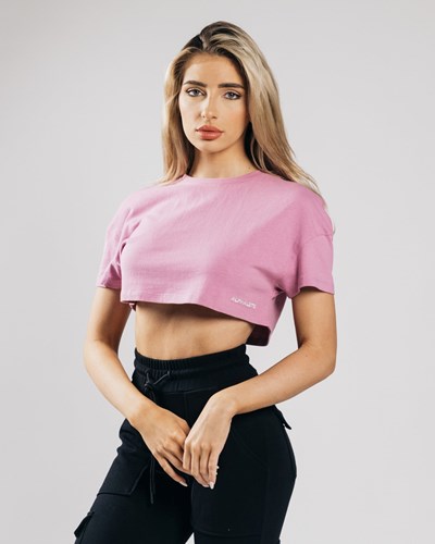 Alphalete Heavy Bomull Dropped Shoulder Crop Rosa | HWAB-24653