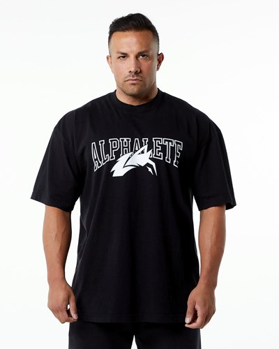 Alphalete Heavyweight Oversized Tee Black/White | SIBD-31540