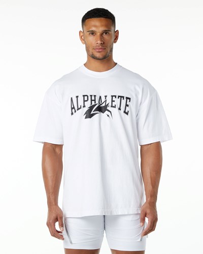 Alphalete Heavyweight Oversized Tee Vita Svarta | SMOJ-03762