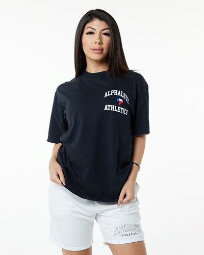 Alphalete Heavyweight Tryck Tee Marinblå | XREI-17093