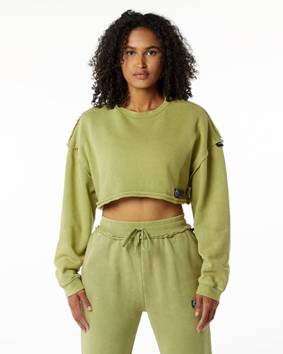 Alphalete Heavyweight Washed Terry Crop Pullover Gröna | GATS-91368