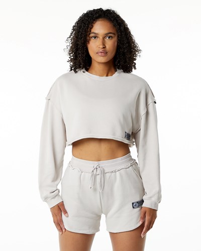 Alphalete Heavyweight Washed Terry Crop Pullover Moonstone | UGEH-39421