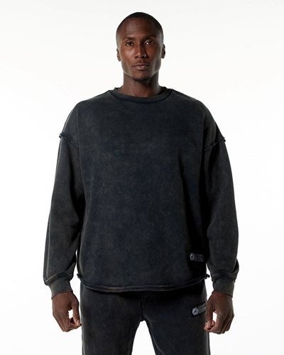 Alphalete Heavyweight Washed Terry Pullover Onyx | EZGQ-75628