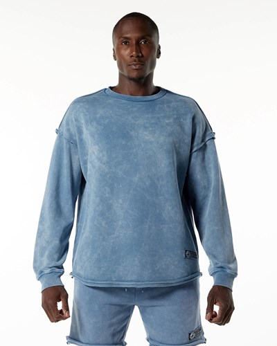 Alphalete Heavyweight Washed Terry Pullover Blå | IETO-29065