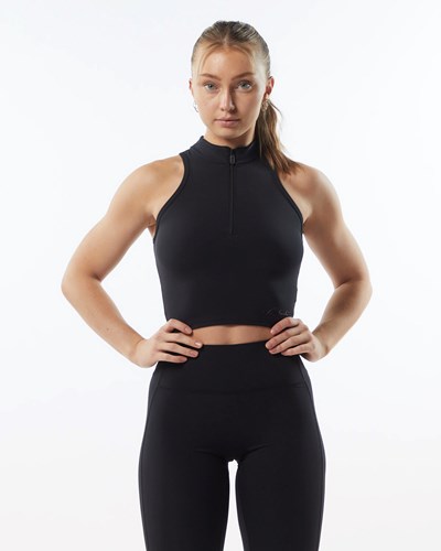 Alphalete High Neck Crop Tank Blackout | OUMW-72451