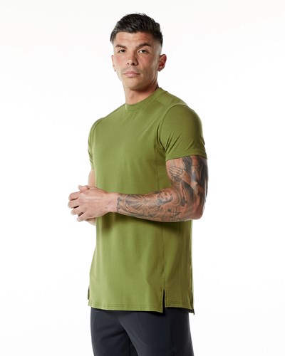 Alphalete High-Neck Premium Korta Sleeve Tee Gröna | KGFR-69407
