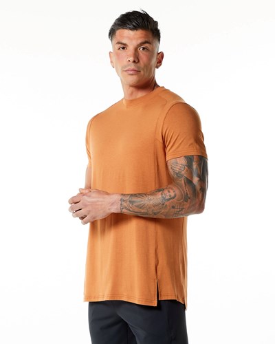 Alphalete High-Neck Premium Korta Sleeve Tee Camel | PCYT-38746