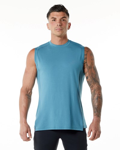 Alphalete High-Neck Premium Tank Blå | UQAP-94283