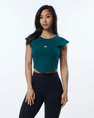 Alphalete High Performance Korta Sleeve Crop Tee Velvet Teal | OVZW-23019