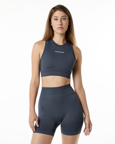 Alphalete High Performance Seamless Crop Bra Carbon | UZCO-35167