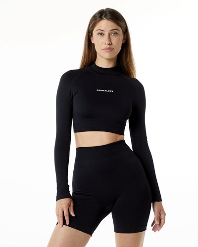 Alphalete High Performance Seamless Long Sleeve Tee Svarta | DHOA-62710