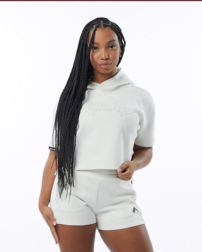 Alphalete Interlock Knit Crop Hoodie Grädde | GHLX-92640