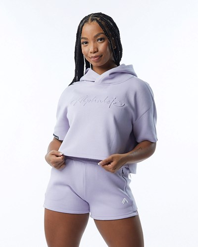 Alphalete Interlock Knit Crop Hoodie Lilac | WNCP-26851